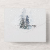 Wintersneeuwkajuit met witte vosseil wonderland all in one uitnodiging (Achterkant)