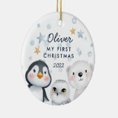 Wintersneeuwkalveren Baby 1e Kerstmis Keramisch Ornament (Rechts)