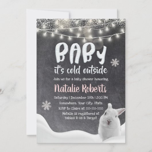 Wintersneeuwkonijn Rustic Schoolbord Baby Shower Kaart (Voorkant)