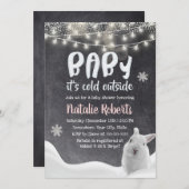 Wintersneeuwkonijn Rustic Schoolbord Baby Shower Kaart (Voorkant / Achterkant)
