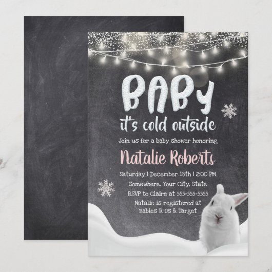 Wintersneeuwkonijn Rustic Schoolbord Baby Shower Kaart (Voorkant / Achterkant)