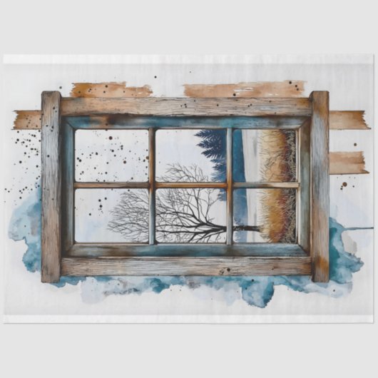 Wintersneeuwlandschap door raam AN2 Decoupage Tissuepapier (Voorkant)