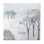 Wintersneeuwlandschap gepersonaliseerd tegeltje<br><div class="desc">Een sneeuwwinterscène met bomen en een droge muur. Originele kunst van Nic Squirrell. Verander de naam om aan te passen.</div>