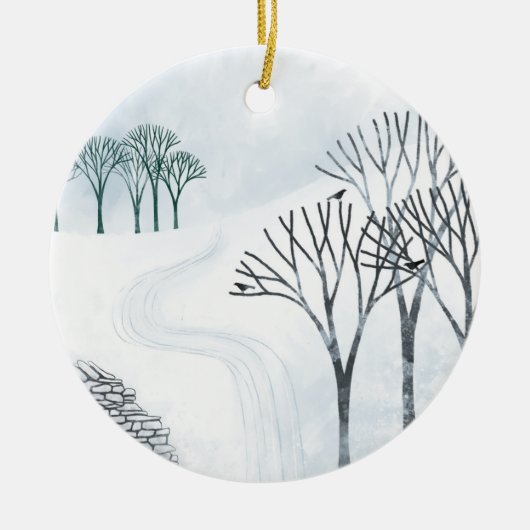 Wintersneeuwlandschap Keramisch Ornament (Voorkant)