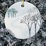 Wintersneeuwlandschap Keramisch Ornament<br><div class="desc">Een sneeuwwinterlandschap met bomen en een droge muur. Brr! Originele kunst van Nic Squirrell</div>