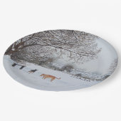Wintersneeuwlandschap met boomhonden  papieren bordje (Gekanteld)