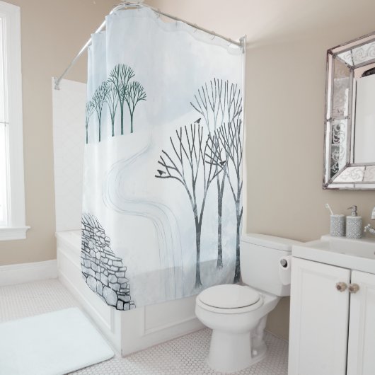 Wintersneeuwlandschapskunst Douchegordijn (In situ)