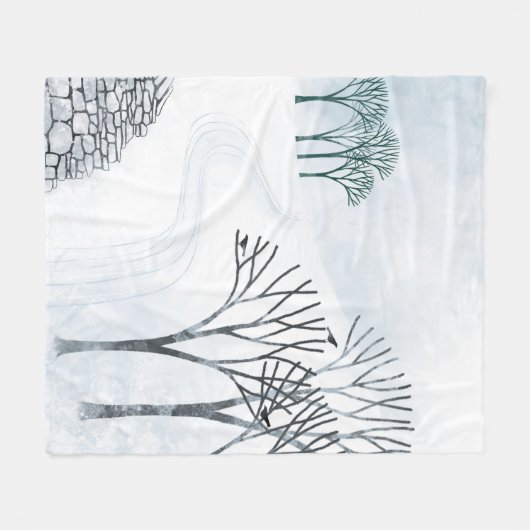 Wintersneeuwlandschapskunst Fleece Deken (Voorkant (Horizontaal))