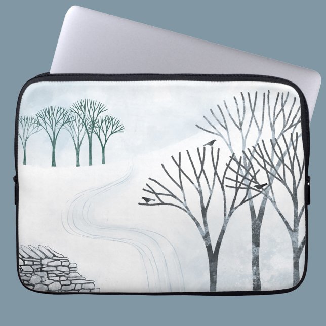 Wintersneeuwlandschapskunst Laptop Sleeve (Snowy winter landscape art padded laptop sleeve)