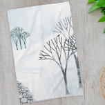 Wintersneeuwlandschapskunst Theedoek<br><div class="desc">Een sneeuwwinterlandschap met bomen en een droge muur. Originele kunst van Nic Squirrell.</div>