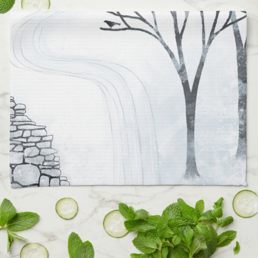 Wintersneeuwlandschapskunst Theedoek (Gevouwen)
