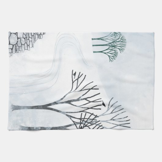 Wintersneeuwlandschapskunst Theedoek (Horizontaal)