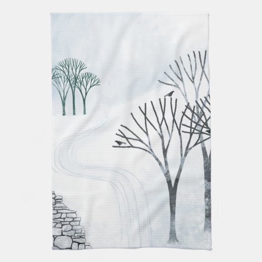 Wintersneeuwlandschapskunst Theedoek (Verticaal)