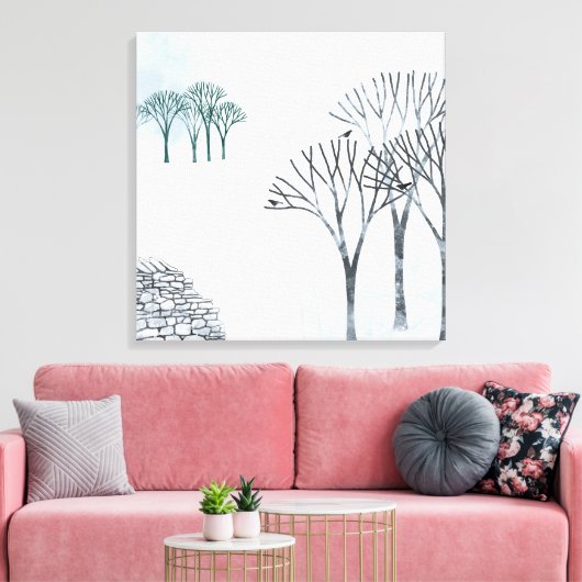 Wintersneeuwlandschapsschildering Canvas Afdruk (Insitu (Woonkamer))