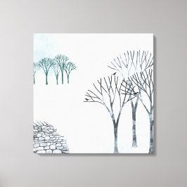 Wintersneeuwlandschapsschildering Canvas Afdruk