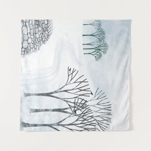 Wintersneeuwlandschapsschildering Wandkleed (Voorkant (horizontaal))