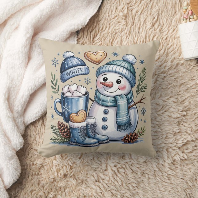 Wintersneeuwman Worpkussen Kussen (Deken)