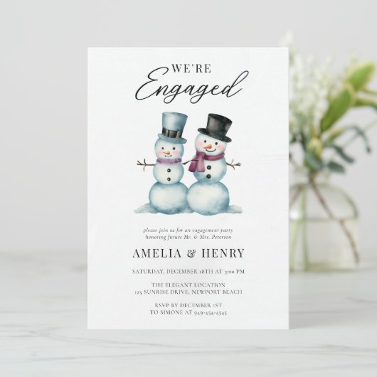 Wintersneeuwmannen Grappig Schattig Verlovingsfees Kaart (Staand voorkant)