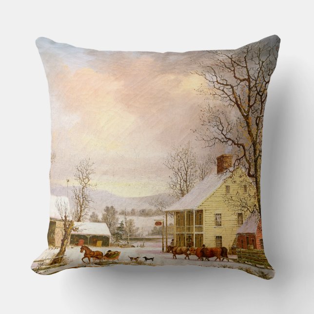 Wintersneeuwpaard Slaapend Sierkussen (Voorkant)