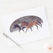 Wintersneeuwpaarden in Barn Ovale Sticker (Envelop)