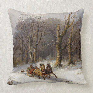 Wintersneeuwpaarden Sleigh Ride Forest Sierkussen