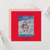 Wintersneeuwpinguïn met kerstkaart kaart (Voorkant / Achterkant in situ)