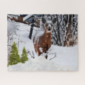 Wintersneeuwscène met Mule Deer Wildlife Legpuzzel (Horizontaal)