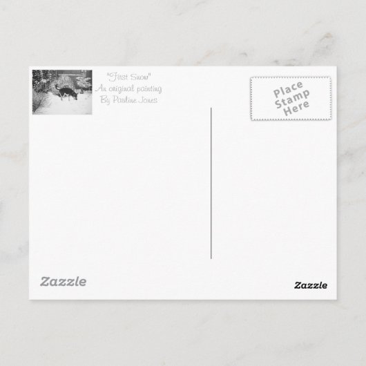 Wintersneeuwscène met schattige zwarte en geelbrui briefkaart (Achterkant)