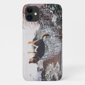 Wintersneeuwscène met schattige zwarte en geelbrui Case-Mate iPhone case (Achterkant)