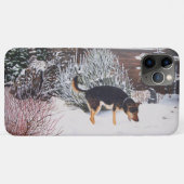 Wintersneeuwscène met schattige zwarte en geelbrui Case-Mate iPhone case (Achterkant (horizontaal))