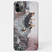 Wintersneeuwscène met schattige zwarte en geelbrui Case-Mate iPhone case (Achterkant)