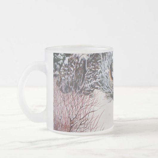 Wintersneeuwscène met schattige zwarte en geelbrui matglas koffiemok (Links)