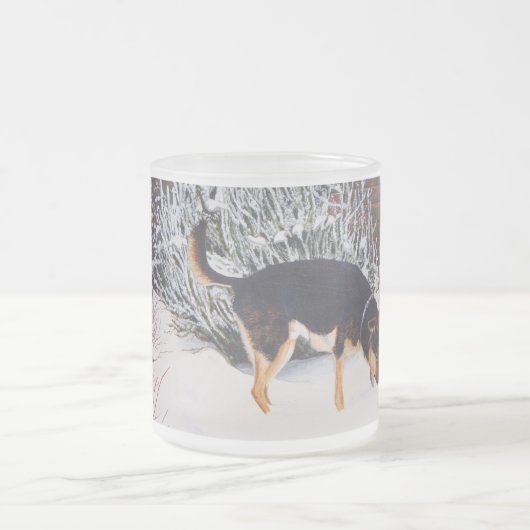 Wintersneeuwscène met schattige zwarte en geelbrui matglas koffiemok (Center)