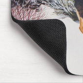 Wintersneeuwscène met schattige zwarte en geelbrui muismat (Hoek)