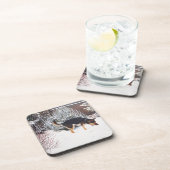 Wintersneeuwscène met schattige zwarte en geelbrui onderzetter (Rechterzijde)