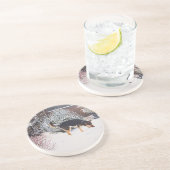 Wintersneeuwscène met schattige zwarte en geelbrui zandsteen onderzetter (Zijkant)