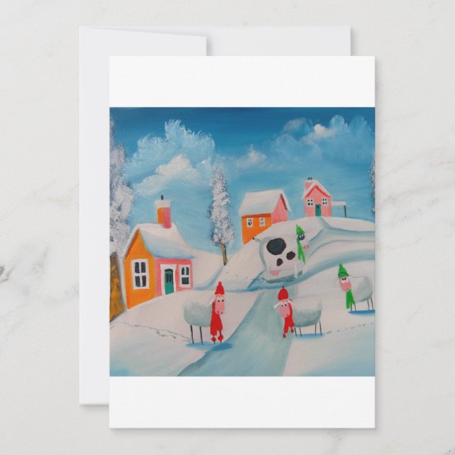 wintersneeuwscène schapen volkskunst (Voorkant)