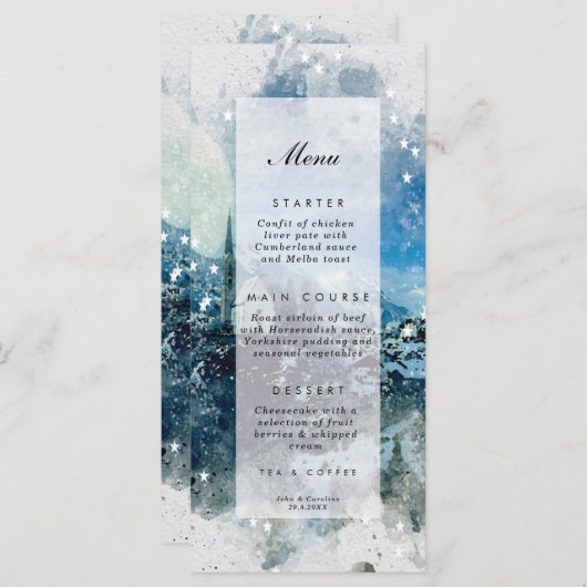 wintersneeuwscènekerstmenkaarten menu (Voorkant / Achterkant)