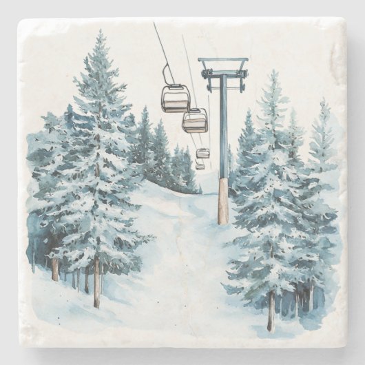 Wintersneeuwski Stenen Onderzetter (Voorkant)