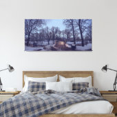 Wintersneeuwstadspark in de avond canvas afdruk (Insitu (Slaapkamer))
