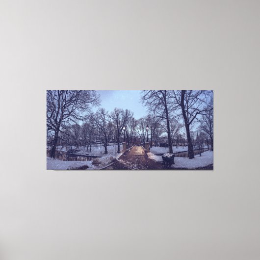Wintersneeuwstadspark in de avond canvas afdruk (Voorkant)