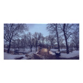 Wintersneeuwstadspark in de avond foto afdruk (Voorkant)