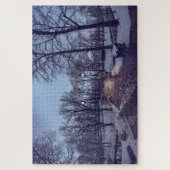 Wintersneeuwstadspark in de avond legpuzzel (Verticaal)