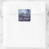 Wintersneeuwstadspark in de avond vierkante sticker (Tas)