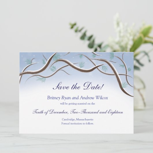 Wintersneeuwtakken sparen de Kaart van de Datum (Staand voorkant)