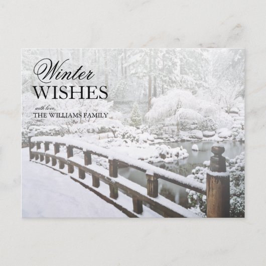 Wintersneeuwval in de Japanse tuin Briefkaart (Voorkant)
