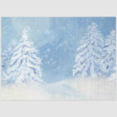 Wintersneeuwval met kerstbomen Blauwe Waterverf Tissuepapier (Voorkant)