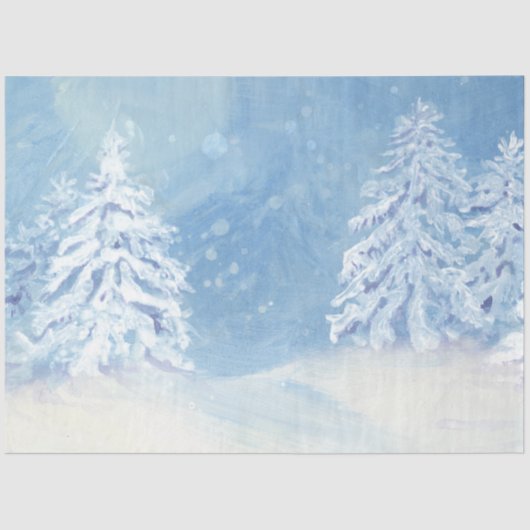 Wintersneeuwval met kerstbomen Blauwe Waterverf Tissuepapier (Voorkant)