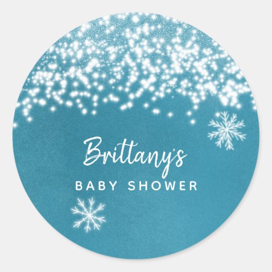 Wintersneeuwvlok Baby shower blauw Ronde Sticker (Voorkant)