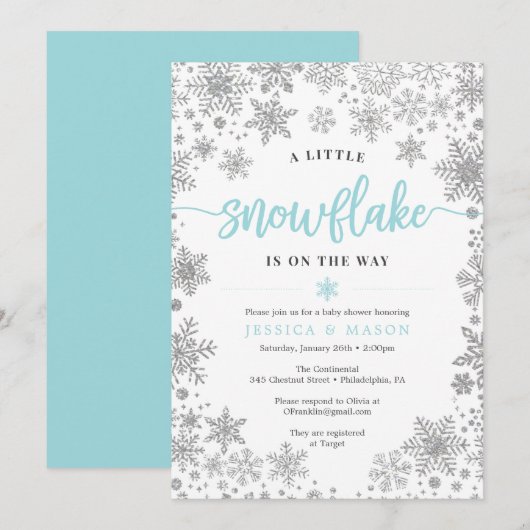 Wintersneeuwvlok Baby shower nodigt Kaart uit (Voorkant / Achterkant)